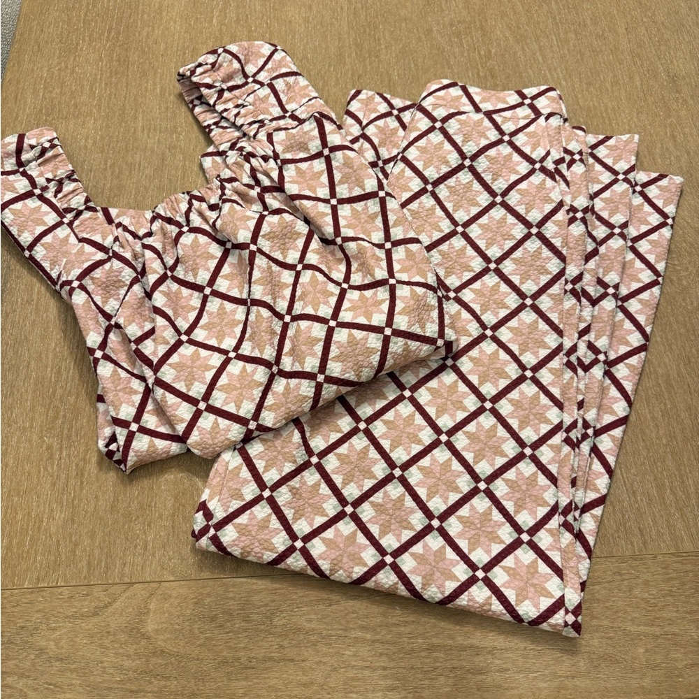 Masons Daughter Pink and Burgundy Geometric Print Women's Top and Bottoms